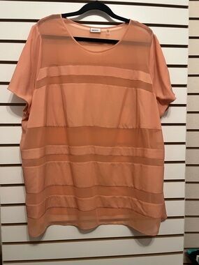🧡 3/$15 DKNY Peach Tone Sheer Stripe Top